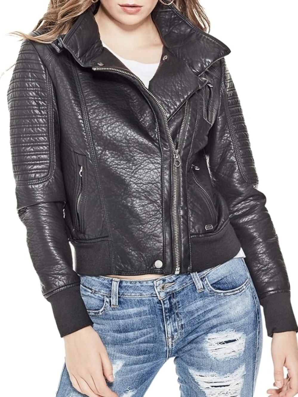 GUESS Los Angeles Men's Black Leather Jacket XS